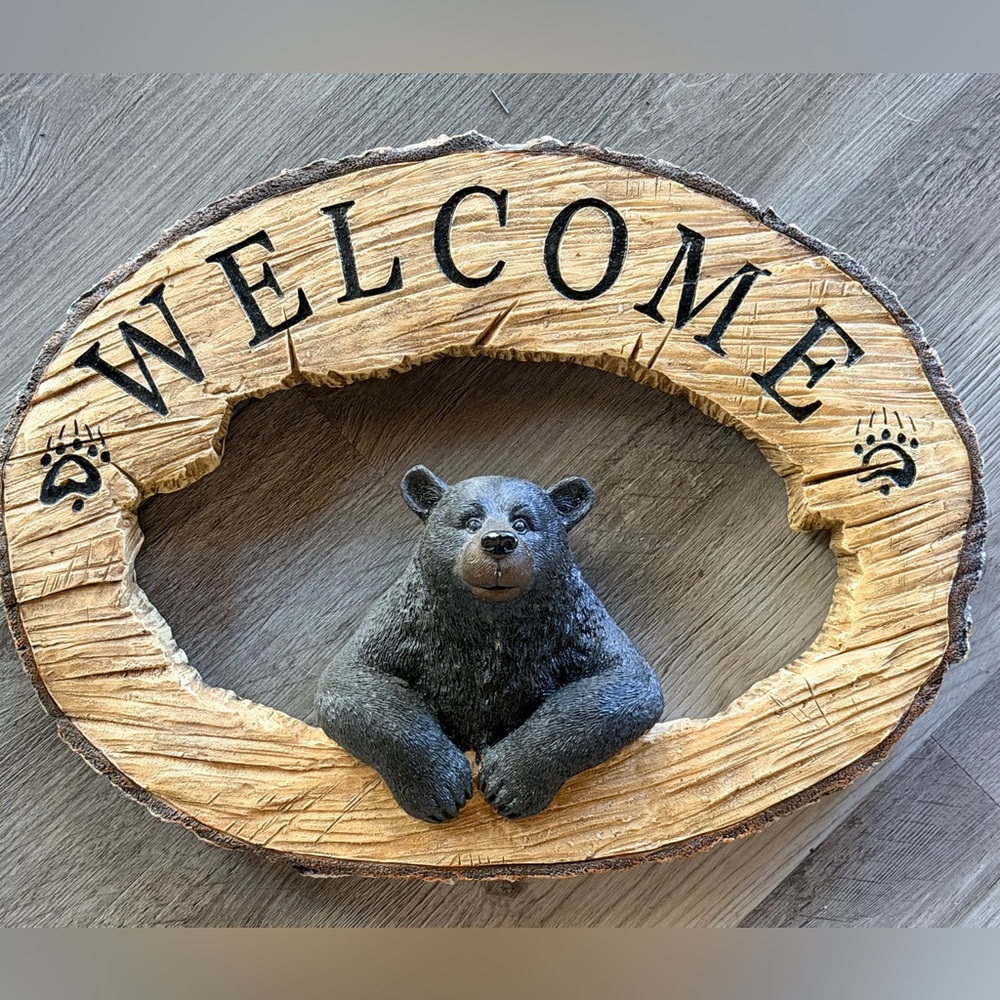 Cabin Woodland Bear Man Cave Decor welcome sign